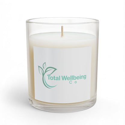 Wellbeing Logo Glass Candle — 11oz Soy Scented Candle for Relaxation & Gifts